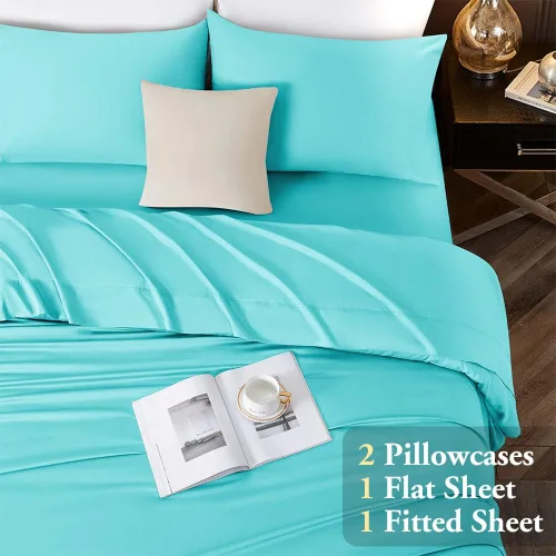 Vista 4 de Shilucheng Sábanas de algodón de 1200 hilos, sábana 100% algodón egipcio para cama tamaño King, sábanas de lujo de 4 piezas de tejido satinado