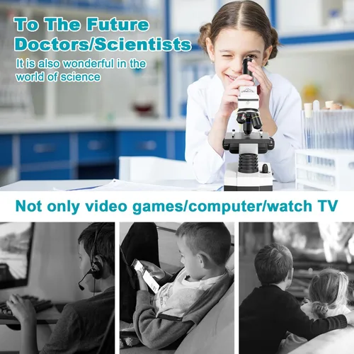Vista 4 de Microscopio para adultos, niños, estudiantes, 100-2000x, potentes microscopios educativos biológicos con accesorios de operación (10 p), juego