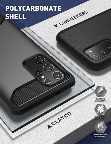 Vista 4 de Clayco Xenon Series - Funda para Samsung Galaxy S22 Ultra (6.8 pulgadas) 5G 360 grados, funda protectora robusta con protector de pantalla Negro