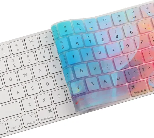 Vista 6 de Funda de teclado colorida para Apple iMac 2023 2021 de 24 pulgadas con chip M3/chip M1 con Touch ID, funda de teclado ultra fina para iMac 24