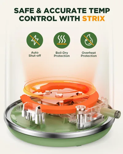Vista 5 de Hervidor eléctrico de 1.8 L con medidor de temperatura, hervidor de té eléctrico de ebullición rápida de 1500 W, hervidor de agua caliente