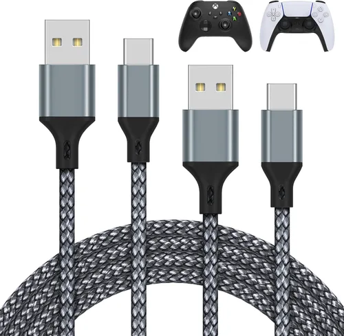 MENEEA Cable de carga para controlador PS5PS5 Pro, para Xbox Series XS, para Nintendo Switch Paquete de 2 cables de repuesto USB C de 10 pies con