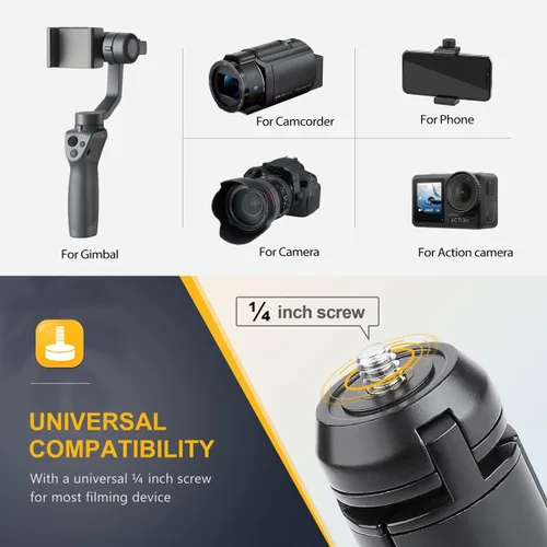 Vista 7 de Zeadio Mini trípode de metal, soporte de sobremesa, trípode compacto para Smooth 4, Osmo Mobile, Vimble 2, estabilizador de agarre con mango