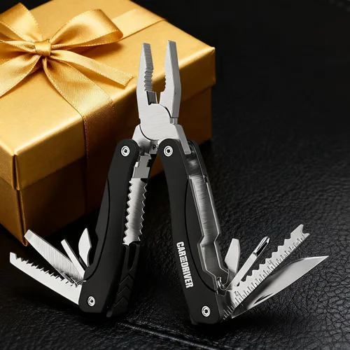 Vista 6 de Car and Driver CAD-KH1034 Multiherramienta 12 en 1 con linterna LED - Acero inoxidable, recargable por USB, herramienta de bolsillo plegable