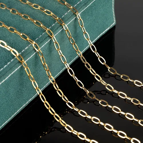 Vista 4 de Cadena de eslabones chapada en oro de 16.4 pies para hacer joyas, cadena ovalada de acero inoxidable con anillos de salto, cierres de langosta