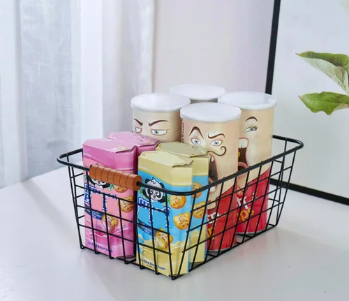 Vista 3 de JUNCHU CHERRY Cesta de almacenamiento de alambre para cocina, paquete de 2 unidades, cesta de accesorios de organización de despensa, cesta