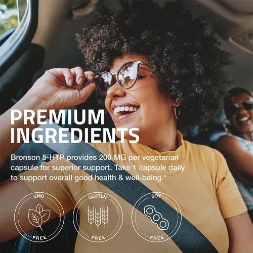 Vista 4 de Bronson 5-HTP 200mg (5-hidroxitriptófano) Griffonia Simplicifolia Sin OMG, 60 Cápsulas Vegetarianas