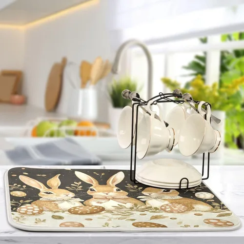 Vista 40 de Tapete de secado de platos de gnomos del día de San Patricio para encimera de cocina, tréboles, tapete de secado de microfibra, absorbente