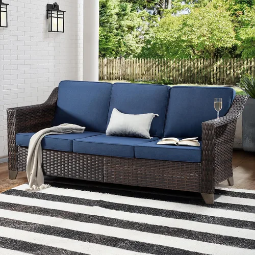 Vista 25 de Joyside Juego de 2 sillas de mimbre para patio, muebles de ratán para exteriores con reposabrazos anchos y cojines gruesos, tamaño grande mejorado