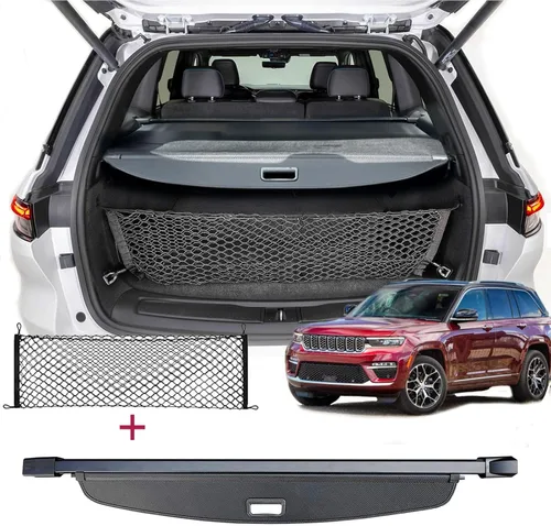 Vista 6 de Cubierta de Carga para Accesorios de Jeep Grand Cherokee 2011-2021, Protector Retráctil de Seguridad para Equipaje con Textura de Fibra de Carbono