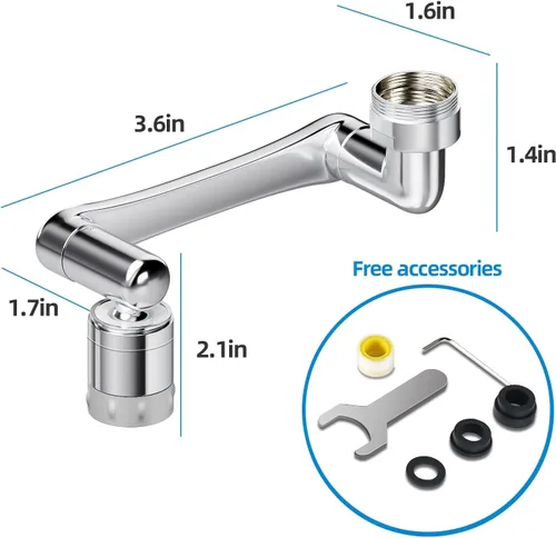 Vista 7 de Extensor de grifo giratorio para fregadero, universal 1080+360 giratorio brazo robótico extensión de grifo aireador, extensor de grifo