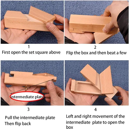 Vista 3 de AHYUAN Caja de rompecabezas de madera con apertura secreta, hecha a mano, rompecabezas 3D de cerebro rompecabezas mágico de madera, caja misteriosa