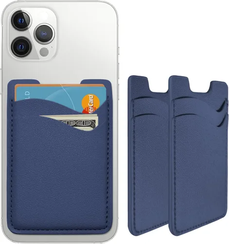 Vista 9 de Tarjetero de cuero para teléfono, soporte elástico para tarjetas de crédito para funda de teléfono, paquete de 2 unidades, color blanco
