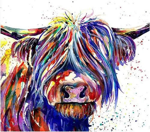 HKLIOPU Kit de pintura por números para adultos, principiantes, vacas de las tierras altas, pintura acrílica, lienzo colorido de animales para kits