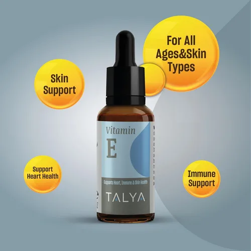 Vista 2 de TALYA Gotas líquidas de vitamina E de 0.34 onzas líquidas Hueso, articulaciones, salud del corazón para cicatrices y piel Botella de vidrio