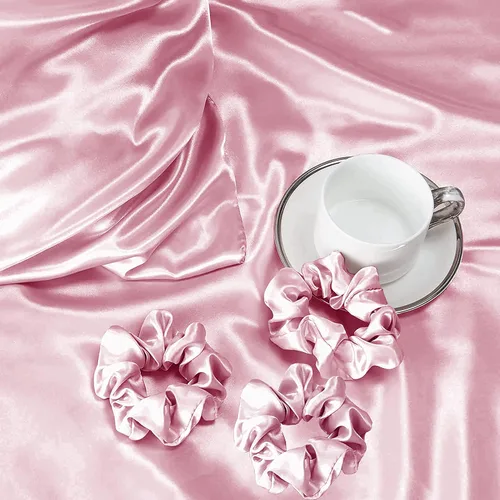 Vista 4 de PURE ECO Funda de almohada de satén sedoso tamaño estándar, funda de almohada suave y de seda de fibra larga y 3 coleteros Funda de almohada