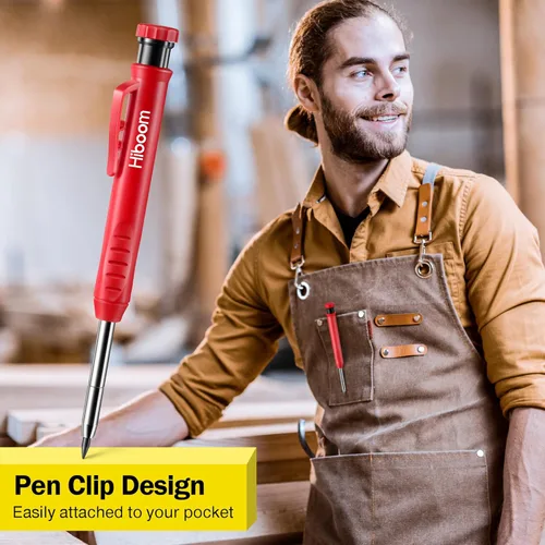 Vista 8 de Hiboom Paquete de 3 lápices de carpintero sólido con 21 repuestos, marcador mecánico de punta larga con sacapuntas integrado para carpintero