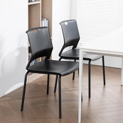 Vista 2 de Juego de 4 sillas apilables negras, modernas sillas de oficina para invitados, sillas de comedor apilables, silla de plástico para sala