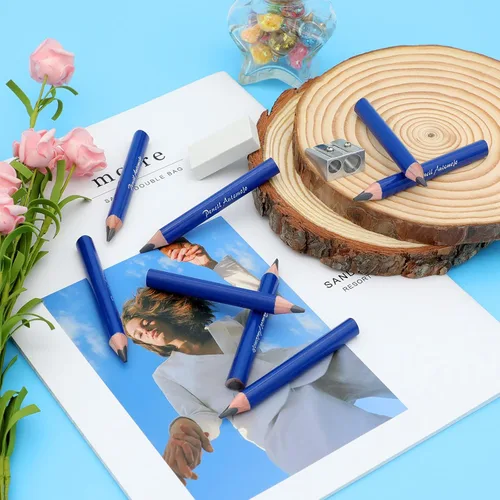Vista 6 de Adecuado para 2 a 6 años de edad, lápiz grueso de agarre triangular corto, 8 lápices de madera escritos a mano para niños de 3.5 pulgadas