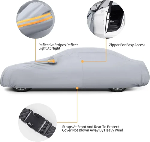 Vista 5 de GXT - Funda impermeable para automóvil todo clima para automóviles al aire libre, tela TPE resistente de protección completa contra la lluvia