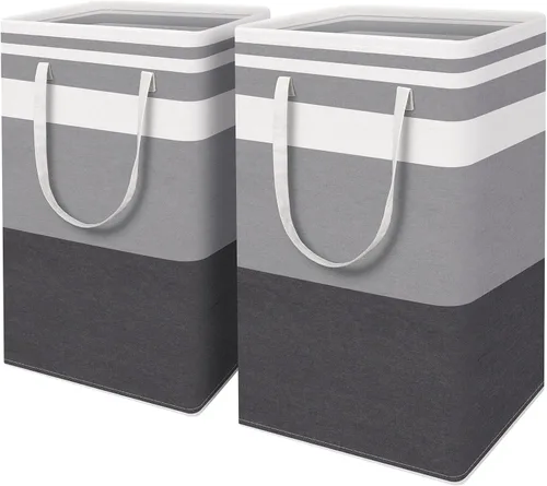 Vista 42 de HomeHacks Paquete de 2 cestas grandes para la lavandería, impermeable, cesta de lavandería independiente, cesta de ropa alta plegable con asas Azul