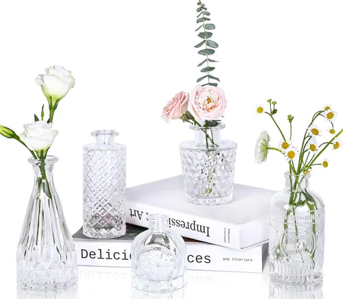 Vista 21 de UPBUD Juego de 36 jarrones de cristal marrón, mini jarrón para centros de mesa, pequeños jarrones de brote ámbar a granel para decoraciones de boda