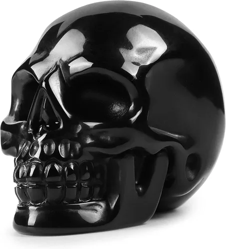 Artistone Figuras de calavera de cristal de obsidiana negra de 2.0 pulgadas, piedras curativas, piedras preciosas talladas a mano, estatua de