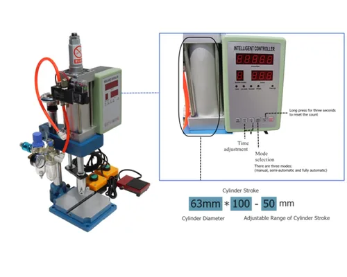 Vista 4 de Máquina de prensa neumática con controlador de pantalla, presión neumática de carrera de cilindro ajustable para máquina de prensa de perforación