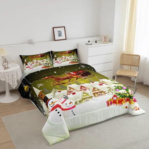 Vista 5 de Manfei Juego de edredón de Navidad, tamaño King, juego de edredón de árbol de Navidad, muñeco de nieve con 2 fundas de almohada, juego de ropa