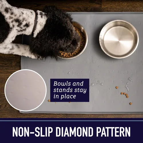 Vista 4 de Leash Boss Tapete de comida para perros - Paquete de 2, tapete impermeable para tazones de gatos y perros para comida y agua, tapetes de silicona
