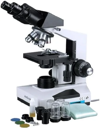 Vista 4 de AmScope Microscopio binocular compuesto B490B-DK, Oculares WF10x y WF20x, aumento 40X-2000X, BrightfieldDarkfield (BFDF), Iluminación halógena
