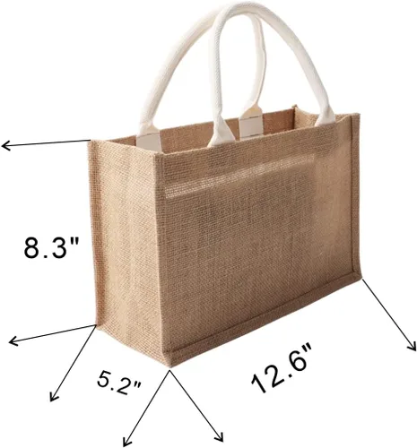 Vista 4 de Bolsas pequeñas reutilizables de yute natural para regalo de Navidad con asas de algodón, bolsas de mano para bodas, damas de honor, bolsa