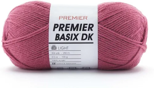 Vista 24 de Premier Yarns Basix DK - Hilo de peso, hecho de acrílico, hilo ideal para ganchillo y tejido, lavable a máquina, rubor, 3.5 onzas, 306 yardas