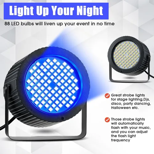 Vista 5 de Funtery 2 luces estroboscópicas brillantes de Halloween, 88 LED, iluminación intermitente para fiesta, sonido y modos de velocidad, luces