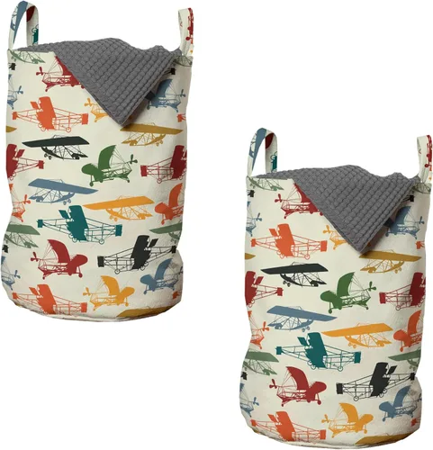 Vista 15 de Lunarable Bolsa de lavandería de tren, patrón de dibujos animados de locomotora dibujada digital con rieles de ferrocarril, cesta con asas, cierre