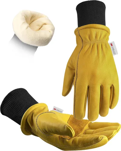 Vista 7 de DULFINE Winter Leather Work Gloves for Men and Women,3M Thinsulate Lining for Cold Weather Work, Thermal Insulated Gloves