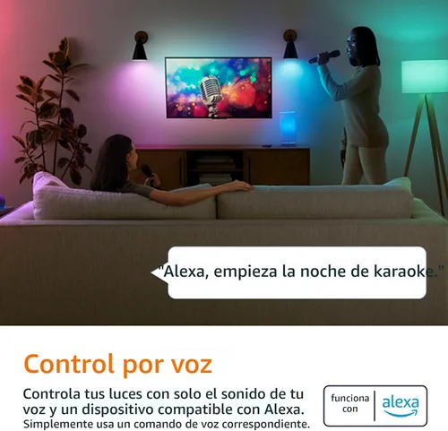 Vista 3 de Bombilla LED inteligente A19 Amazon Basics, cambio de color, 9 W (equivalente a 60 W), 800 lm, funciona solo con Alexa, Wi-Fi de 2,4 GHz,