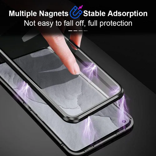 Vista 3 de Funda compatible con Realme GT Master Edition transparente, marco magnético de metal delgado, vidrio templado de doble cara, transparente, a prueba