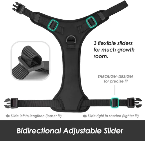 Vista 5 de Arnés para perro sin tirones, chaleco para cachorro con clip frontal para perros pequeños, medianos y grandes (negro, XS)