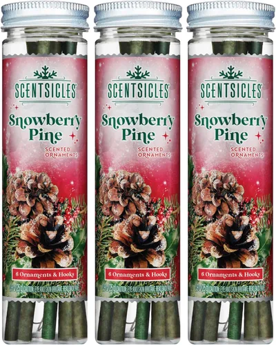 Vista 15 de Scentsicles Adornos perfumados para árbol de Navidad de abeto blanco de invierno, 3 botellas (18 varillas en total)