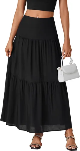 Vista 3 de Rooscier Falda larga casual con volantes y cintura alta para mujer