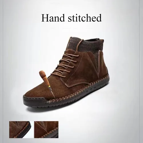 Vista 6 de Men's Vintage Hand Stitched Lace-Up Mid Loafers,Lace-up Chukka Dress Boot Motorcycle Walking Boots,Casual Leather Ankle Boots