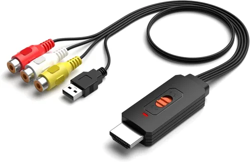 Convertidor RCA a HDMI, AV/compuesto a HDMI, adaptador de cable compatible con 1080P, interruptor 4: 3/16:9 compatible con WII, PS2, PS3, N64