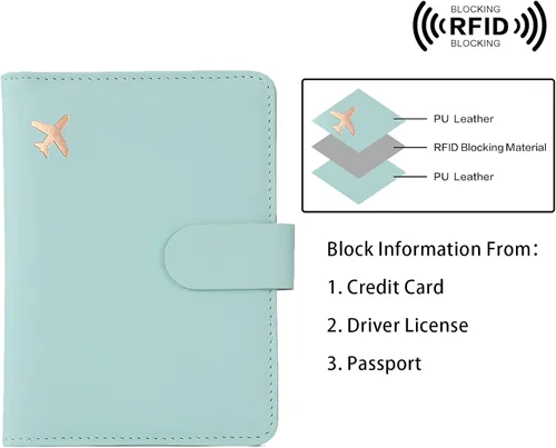 Vista 4 de Melsbrinna - Funda para pasaporte, ranuras para tarjetas, bonita funda para pasaporte para mujereshombres, resistente al agua con bloqueo RFID, Aqua