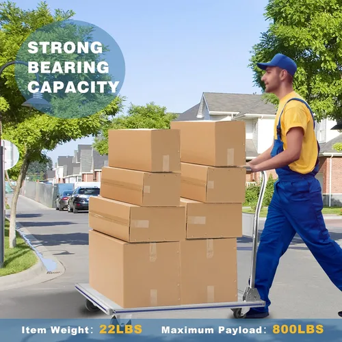 Vista 6 de LEADALLWAY, carretilla de plataforma, 35" Lx21" W, tamaño grande, plegable, carrito de empuje, aluminio, resistente, capacidad de 800 libras