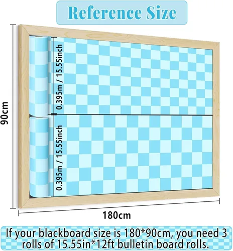 Vista 3 de Rollo de Tablón de Anuncios a Cuadros Azul, Azul Pastel, Reutilizable, Impermeable, Borrable, Póster de Tablón de Anuncios de Tela No Tejida