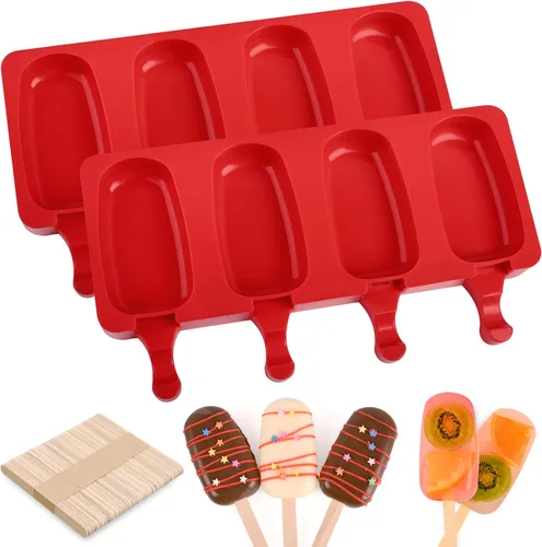 Vista 9 de WMKGG Juego de moldes de silicona para paletas, 2 piezas de moldes para helado con 50 palitos de madera para pastelitos, paletas de hielo, Azul
