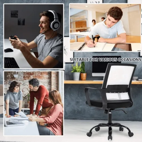 Vista 6 de Silla de oficina ergonómica de malla, silla de escritorio, silla de computadora con soporte lumbar y reposabrazos, silla de escritorio ajustable