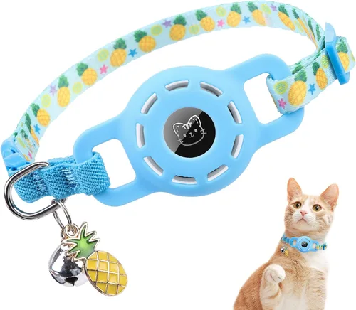 Vista 16 de BINGPET AirTag - Collar de gato con campanas, collar elástico de seguridad mejorado con soporte para collar de gato Airtag, collares de gato
