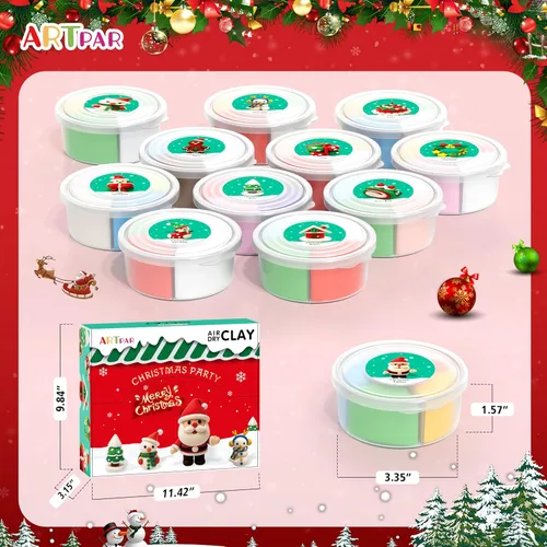 Vista 2 de ARTPAR Kit de Arcilla que Se Seca al Aire para Niños, Suministros de Manualidades de Navidad, 12 Cajas Kit de Arcilla Mágica de Modelado